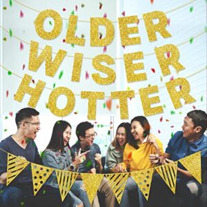 Glitter Older Wiser Hotter Birthday Banner Adult Party Decorations Older Wiser Hotter Birthday Decorations 21st/25th/30th Birthday Decorations for Women