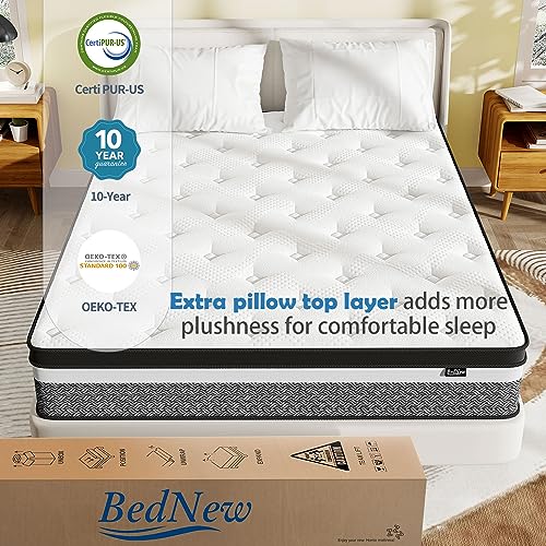 Bednew Full Mattress, 14 Inch Pocket Spring Hybrid Mattress in a Box, Individually Wrapped Coils for Motion Isolation, Medium Firm Mattress CertiPUR-US Certified…