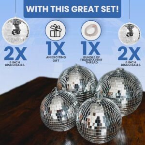 Pack of 4 Large Disco Balls - Disco Ball Set - Hanging Disco Balls Decor - Large Disco Ball for Room Decoration Different Sizes Bulk Disco Balls Decor Disco Ball Centerpiece Funky Mirror DiscoBalls