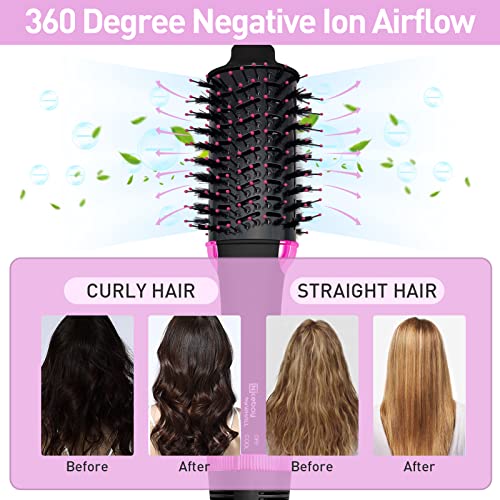 Nicebay Hair Dryer Brush Blow Dryer Brush in One, One Step Hair Dryer and Styler for Women, Negative Ion Blowout Brush Hair Volumizer, Oval Ceramic Barrel Hot Air Brush,Pink