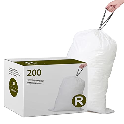 Simplelisa Code R Trash Bags Compatible with Code R Custom Fit Drawstring Trash Bags | 200 Count (Pack of 1) | 1.2 Mil | Heavy Duty White Garbage Liners 2.6 Gallon / 10 Liter