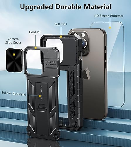 FNTCASE for iPhone 14-Pro/13-Pro Phone Case: 13 Pro Cases & 14 Pro Case Military Grade Drop Proof Mobile Cover with Kickstand | Rugged Shockproof Protective Cell Phonecase for Apple 14pro/13pro 6.1''