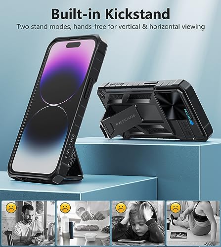 FNTCASE for iPhone 14-Pro/13-Pro Phone Case: 13 Pro Cases & 14 Pro Case Military Grade Drop Proof Mobile Cover with Kickstand | Rugged Shockproof Protective Cell Phonecase for Apple 14pro/13pro 6.1''