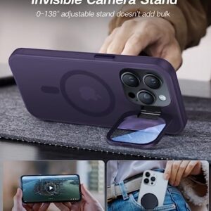 VOFATA for iPhone 14 Pro Case with Metal Camera Stand [Built-in 9H Camera Lens Protector][Compatible with Magsafe] Military Grade Shockproof Translucent Matte Magnetic Phone Case 6.1",Purple