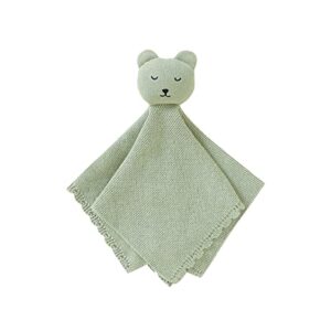 hadetoto baby security blanket bear newborn babe lovey snuggly adorable cozy cotton baby knit blankets for unisex infants boys and girls gifts, light green