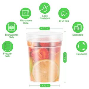 LEAWALK 32 oz Deli Food Storage Containers with Screw on Lids, Reusable BPA Free Plastic Freezer Soup Overnight Oats Containers With Lids, Leak Proof, Stackable, Microwave Dishwasher Safe -12 Pack