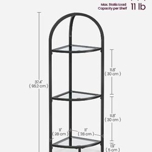 VASAGLE 3-Tier Corner Shelf Stand, Corner Bookshelf, Bathroom Organizer, Plant Stand, Tempered Glass, Steel Frame, Modern Style, for Living Room, Bathroom, Kitchen, Classic Black ULGT811B61