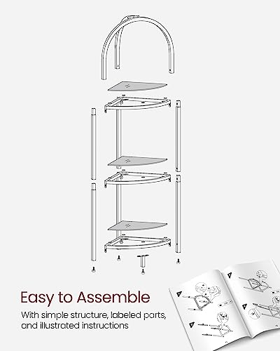 VASAGLE 3-Tier Corner Shelf Stand, Corner Bookshelf, Bathroom Organizer, Plant Stand, Tempered Glass, Steel Frame, Modern Style, for Living Room, Bathroom, Kitchen, Classic Black ULGT811B61