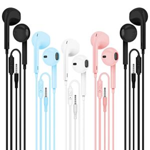 earbuds wired with microphone: 5 packs in-ear headphones, heavy bass stereo noise isolating, earphones compatible with iphone and android devices, ipad, mp3, fits all 3.5mm interface devices