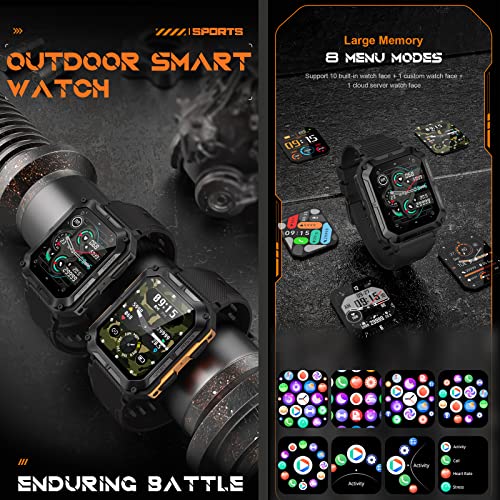 Loluka Military Smart Watch for Men Answer/Make Calls Heart Rate Sleep Tracker 1.83" Touch Screen Mens Smartwatch for Android iOS Phones Tactical Pedometer Fitness Watch