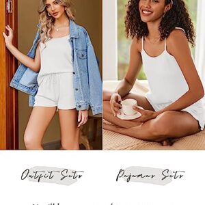 Ekouaer Soft Pajamas for Women Comfort Waffle Knit Cami Pj Set,White,Small