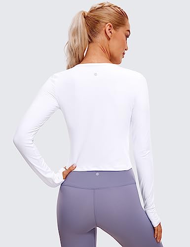 CRZ YOGA Long Sleeve Crop Tops for Women Workout Cropped Top Yoga Slim Fit Athletic Gym Shirts with Thumb Hole White Small