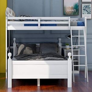 lepfun twin over full bunk bed with cabinet and ladder, wood loft bed frame, convertible into 2 single beds, no box spring needed, white