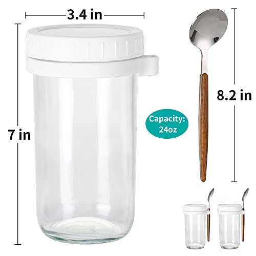 GUUTRY Overnight Oats Containers with lids and Spoons: 24 Oz Mason Jars for Overnight Oats - 2 Pack Glass Food Storage Containers for Oatmeal - Meal Prep Container/Canning Jars/Food Jars & Canisters