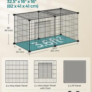 SONGMICS Small Animal Playpen, Pet Cage with Top and Base, 2 Doors, Easy to Clean, Metal Wire Guinea Pig Pen for Hamsters, Hedgehogs, L, 32.5 x 16 x 16 Inches, Black ULPI009B01