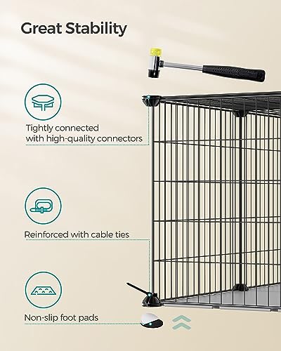 SONGMICS Small Animal Playpen, Pet Cage with Top and Base, 2 Doors, Easy to Clean, Metal Wire Guinea Pig Pen for Hamsters, Hedgehogs, L, 32.5 x 16 x 16 Inches, Black ULPI009B01