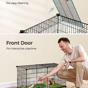 SONGMICS Small Animal Playpen, Pet Cage with Top and Base, 2 Doors, Easy to Clean, Metal Wire Guinea Pig Pen for Hamsters, Hedgehogs, L, 32.5 x 16 x 16 Inches, Black ULPI009B01