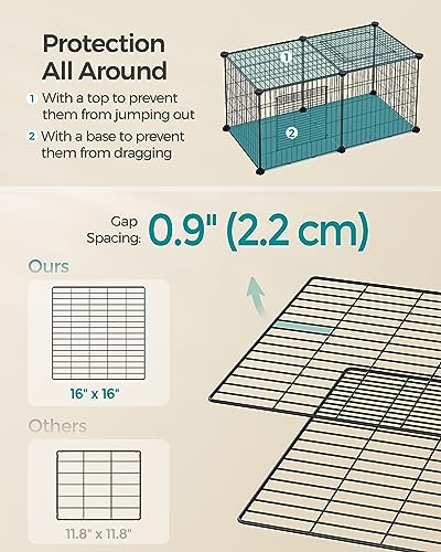 SONGMICS Small Animal Playpen, Pet Cage with Top and Base, 2 Doors, Easy to Clean, Metal Wire Guinea Pig Pen for Hamsters, Hedgehogs, L, 32.5 x 16 x 16 Inches, Black ULPI009B01