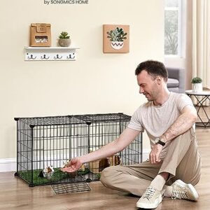 SONGMICS Small Animal Playpen, Pet Cage with Top and Base, 2 Doors, Easy to Clean, Metal Wire Guinea Pig Pen for Hamsters, Hedgehogs, L, 32.5 x 16 x 16 Inches, Black ULPI009B01