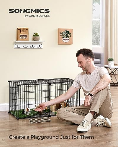 SONGMICS Small Animal Playpen, Pet Cage with Top and Base, 2 Doors, Easy to Clean, Metal Wire Guinea Pig Pen for Hamsters, Hedgehogs, L, 32.5 x 16 x 16 Inches, Black ULPI009B01