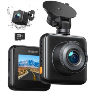 izeeker dash cam front and rear with sd card 1080p full hd car camera, dual dash camera for cars with accident recording, parking monitor, night vision, wdr