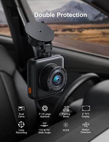 iZEEKER Dash Cam Front and Rear with SD Card 1080P Full HD Car Camera, Dual Dash Camera for Cars with Accident Recording, Parking Monitor, Night Vision, WDR
