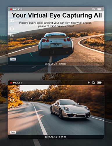 iZEEKER Dash Cam Front and Rear with SD Card 1080P Full HD Car Camera, Dual Dash Camera for Cars with Accident Recording, Parking Monitor, Night Vision, WDR