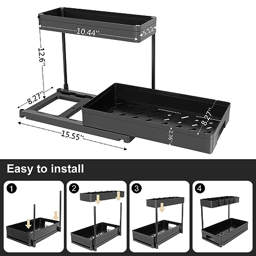 JOCHER 2 Pack Under Sink Organizers and Storage,Sliding L-Shape Bathroom Organizers Under Sink,Under Cabinet Organizer,Multi-purpose Under The Sink Organizer and Storage Shelf for Bathroom Kitchen