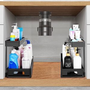 JOCHER 2 Pack Under Sink Organizers and Storage,Sliding L-Shape Bathroom Organizers Under Sink,Under Cabinet Organizer,Multi-purpose Under The Sink Organizer and Storage Shelf for Bathroom Kitchen