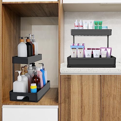 JOCHER 2 Pack Under Sink Organizers and Storage,Sliding L-Shape Bathroom Organizers Under Sink,Under Cabinet Organizer,Multi-purpose Under The Sink Organizer and Storage Shelf for Bathroom Kitchen