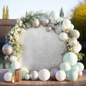 Silver Round Backdrop Cover 7.2ft Sequin Circle Backdrops Curtain Photo Backdrop Arch Covers for Wedding Party Baby Shower Bridal Shower Photography Birthday Prom Background Decorations