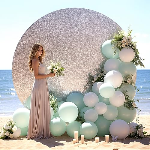 Silver Round Backdrop Cover 7.2ft Sequin Circle Backdrops Curtain Photo Backdrop Arch Covers for Wedding Party Baby Shower Bridal Shower Photography Birthday Prom Background Decorations