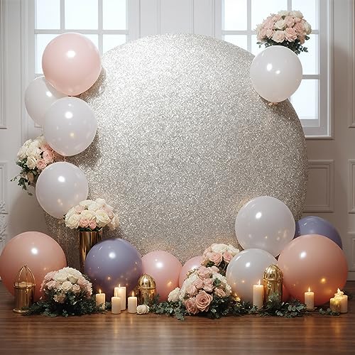 Silver Round Backdrop Cover 7.2ft Sequin Circle Backdrops Curtain Photo Backdrop Arch Covers for Wedding Party Baby Shower Bridal Shower Photography Birthday Prom Background Decorations