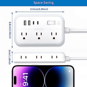 Flat Extension Cord 25 ft, NTONPOWER 2-Side Outlet Extender Surge Protector Power Strip with 6 Outlets 4 USB Ports, Mounted, Overload Protection for Indoor, Home, Office, Dorm Room Essentials