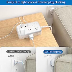 Flat Extension Cord 25 ft, NTONPOWER 2-Side Outlet Extender Surge Protector Power Strip with 6 Outlets 4 USB Ports, Mounted, Overload Protection for Indoor, Home, Office, Dorm Room Essentials