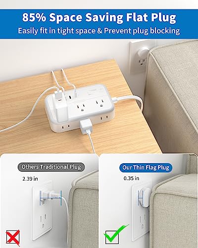 Flat Extension Cord 25 ft, NTONPOWER 2-Side Outlet Extender Surge Protector Power Strip with 6 Outlets 4 USB Ports, Mounted, Overload Protection for Indoor, Home, Office, Dorm Room Essentials