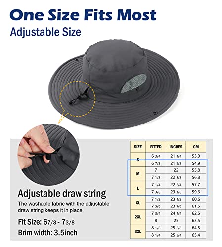 Wmcaps UPF 50+ Sun Protection Hats for Men Women, Wide Brim Waterproof Bucket Hat for Fishing, Hiking, Garden, Outdoor Dark Grey