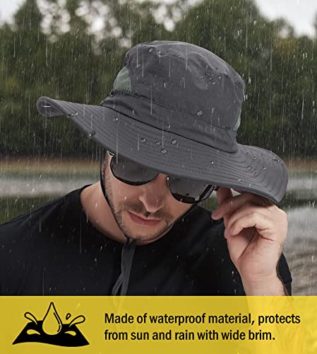 Wmcaps UPF 50+ Sun Protection Hats for Men Women, Wide Brim Waterproof Bucket Hat for Fishing, Hiking, Garden, Outdoor Dark Grey