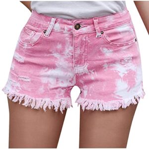 oelaio my orders placed vacation 2023 girls shorts swimsuits for women pants hole pocket denim teen girls casual jeans shorts fashion tie-dye bottom