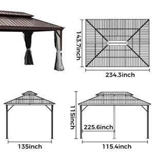 OUTMOTD Double Hardroof Gazebo with Netting and Shaded Curtains, Outdoor Gazebo 2-Tier Hardtop Galvanized Iron Aluminum Frame for Patio, Backyard, Deck and Lawns, Parties (10x14)