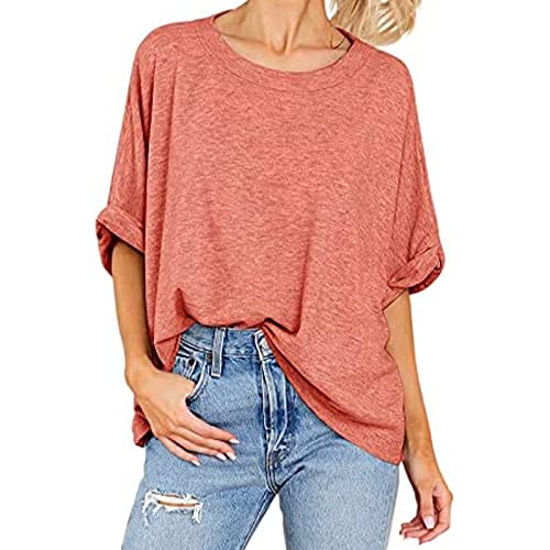 DASAYO Women Plus Size Tshirts Tops Crew Neck Solid Half Sleeve Shirt Tunic Comfy Casual Summer Plain Loose Blouse T Shirts