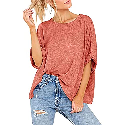 DASAYO Women Plus Size Tshirts Tops Crew Neck Solid Half Sleeve Shirt Tunic Comfy Casual Summer Plain Loose Blouse T Shirts