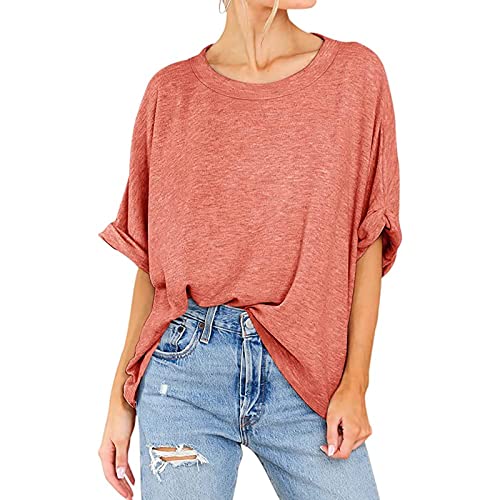 DASAYO Women Plus Size Tshirts Tops Crew Neck Solid Half Sleeve Shirt Tunic Comfy Casual Summer Plain Loose Blouse T Shirts