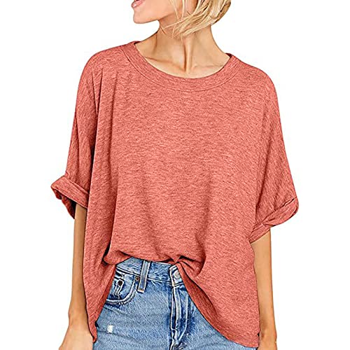 DASAYO Women Plus Size Tshirts Tops Crew Neck Solid Half Sleeve Shirt Tunic Comfy Casual Summer Plain Loose Blouse T Shirts