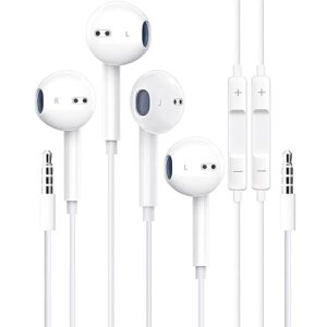 2 pack apple earbuds [apple mfi certified] wired earbuds headphones with 3.5mm plug,earphones with microphone and volume control compatible with iphone, ipad, android, pc,mp3 most 3.5mm audio devices
