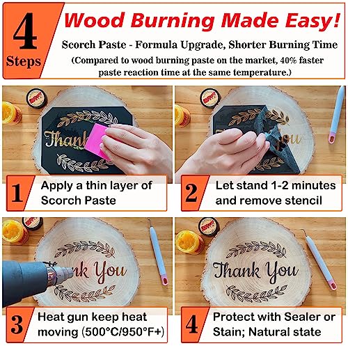Scorch Paste - Wood Burning Paste, Wood Burning Gel Marker for Crafting & Stencil Wood Burning, Stable Heat Activated Paste, Accurately & Easily Burn Designs on Wood and Arts - 3 OZ
