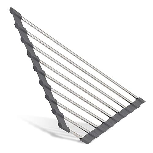 Roll-Up Corner Sink Drying Rack. Kitchen Bench Space Saver! Quality Design and Practical Stainless Steel and Silicon Over The Sink Drying Rack.