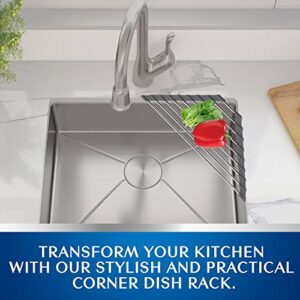 Roll-Up Corner Sink Drying Rack. Kitchen Bench Space Saver! Quality Design and Practical Stainless Steel and Silicon Over The Sink Drying Rack.