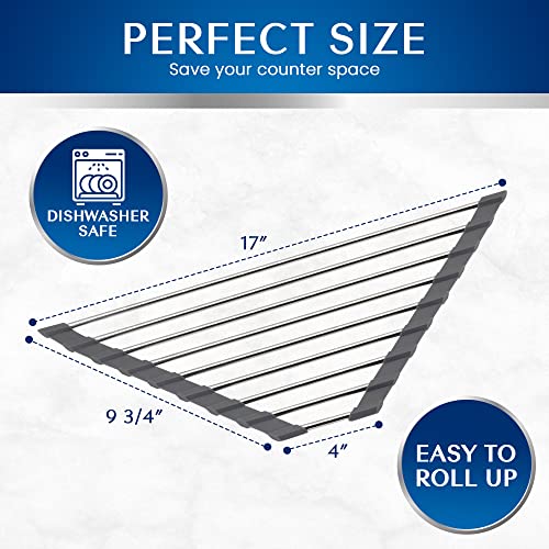 Roll-Up Corner Sink Drying Rack. Kitchen Bench Space Saver! Quality Design and Practical Stainless Steel and Silicon Over The Sink Drying Rack.