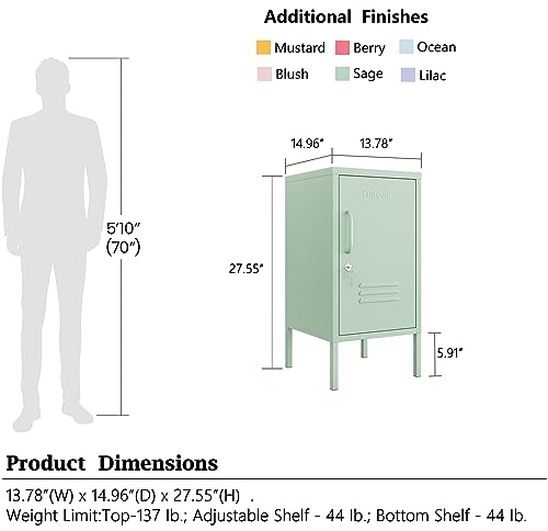 Aiasuit 2 Tiers Locker Safe Lockable Coffee Table Metal Locker Bedside Cabinet Children's Bedside Cabinet Green Size: 27.55”H x 13.78”W x 14.96”D